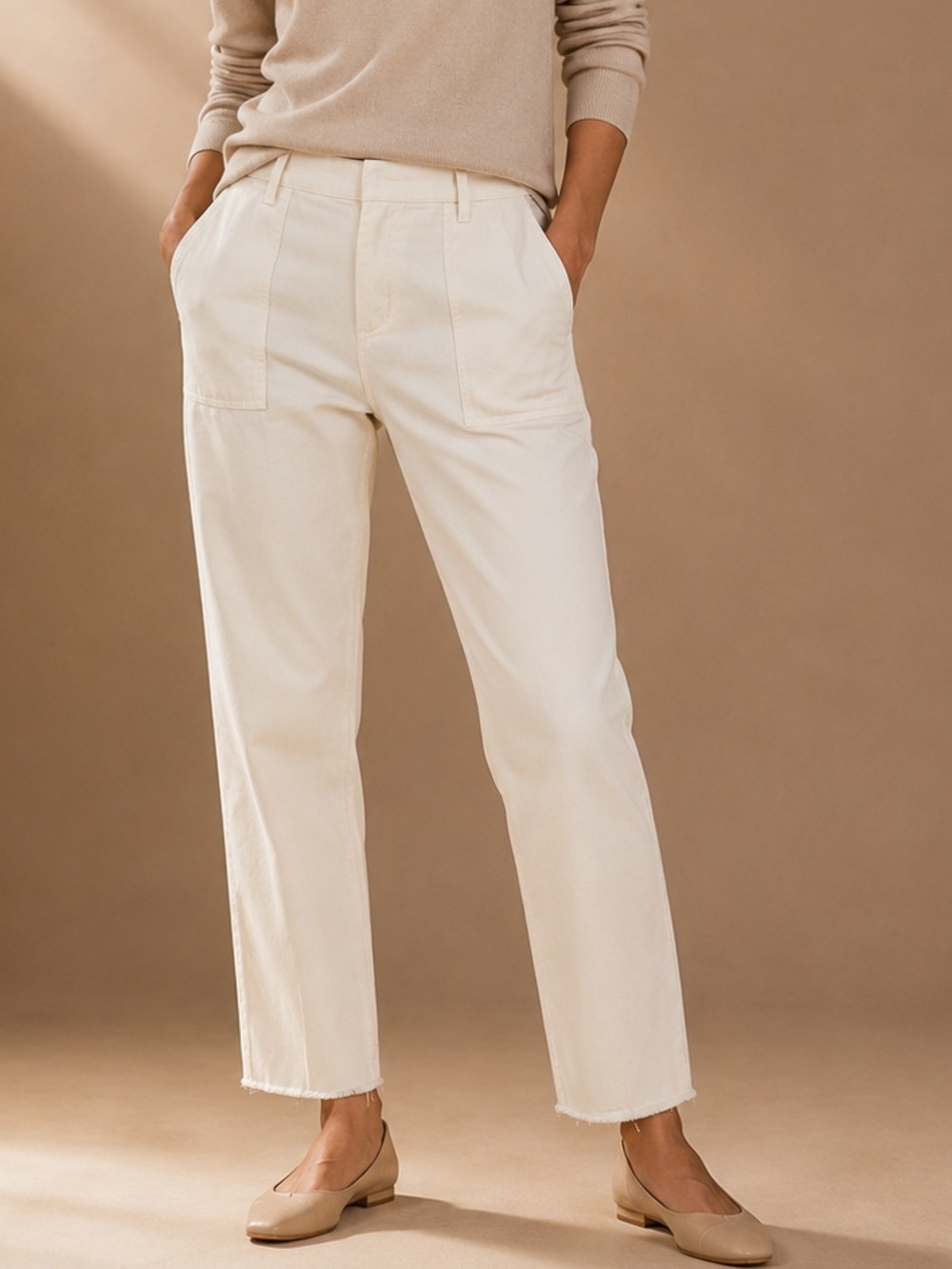 Frank & Eileen White Utility Crop Pants Size 12 Designer